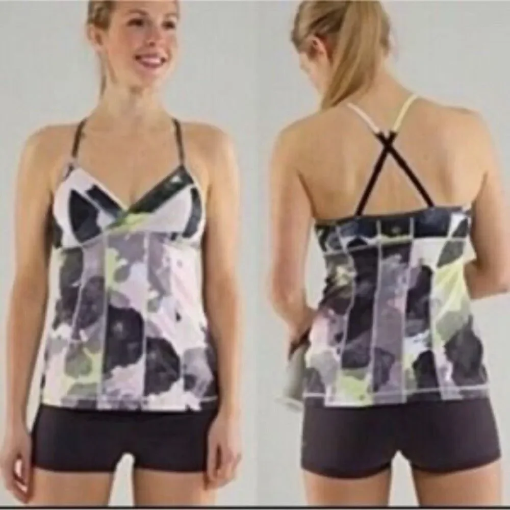 Lululemon Full Eagle Strappy Tank Top Size 6 Black Citron Tinted Canva